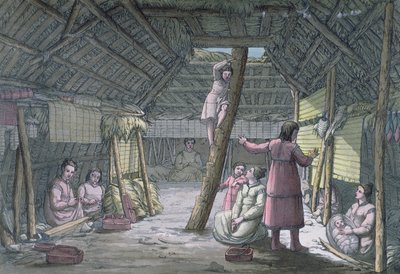 Interno di una casa a Unalaska, illustrazione da 
